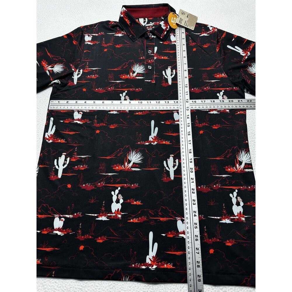 Puma MATTR Bushland Golf Polo Black Intense Red Mountains Desert Cactus NWT New - Picture 7 of 11